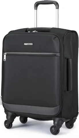 Amazon Basics Luggage, 21" Medium Carry-On Softside Suitcase With Wheels, With Four 360-Degree Multi-directional Spinner Wheels, Expandable Space, ZipperedPocket and Straps, Telescopic Handle, Black