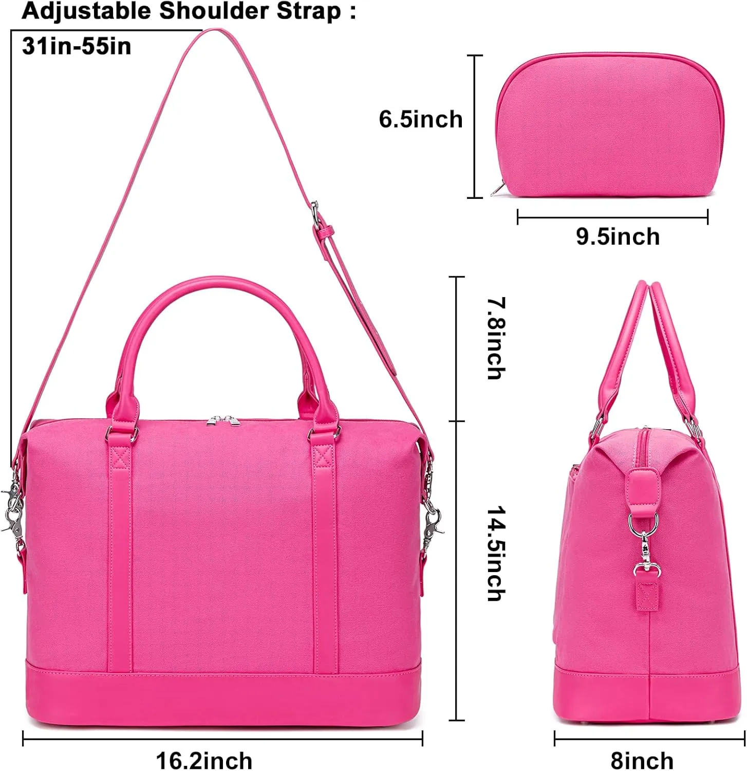BLUBOON Travel Tote Bags with Zipper Ladies Canvas Bag Weekender Overnight Bag for Women Carry on Duffel Bag Trolley Sleeve
