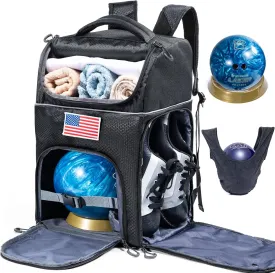 Bowling Ball Backpack with Cup Stand & Polisher Bag, Single Ball Bowling Bag with Separate Shoe Compartment
