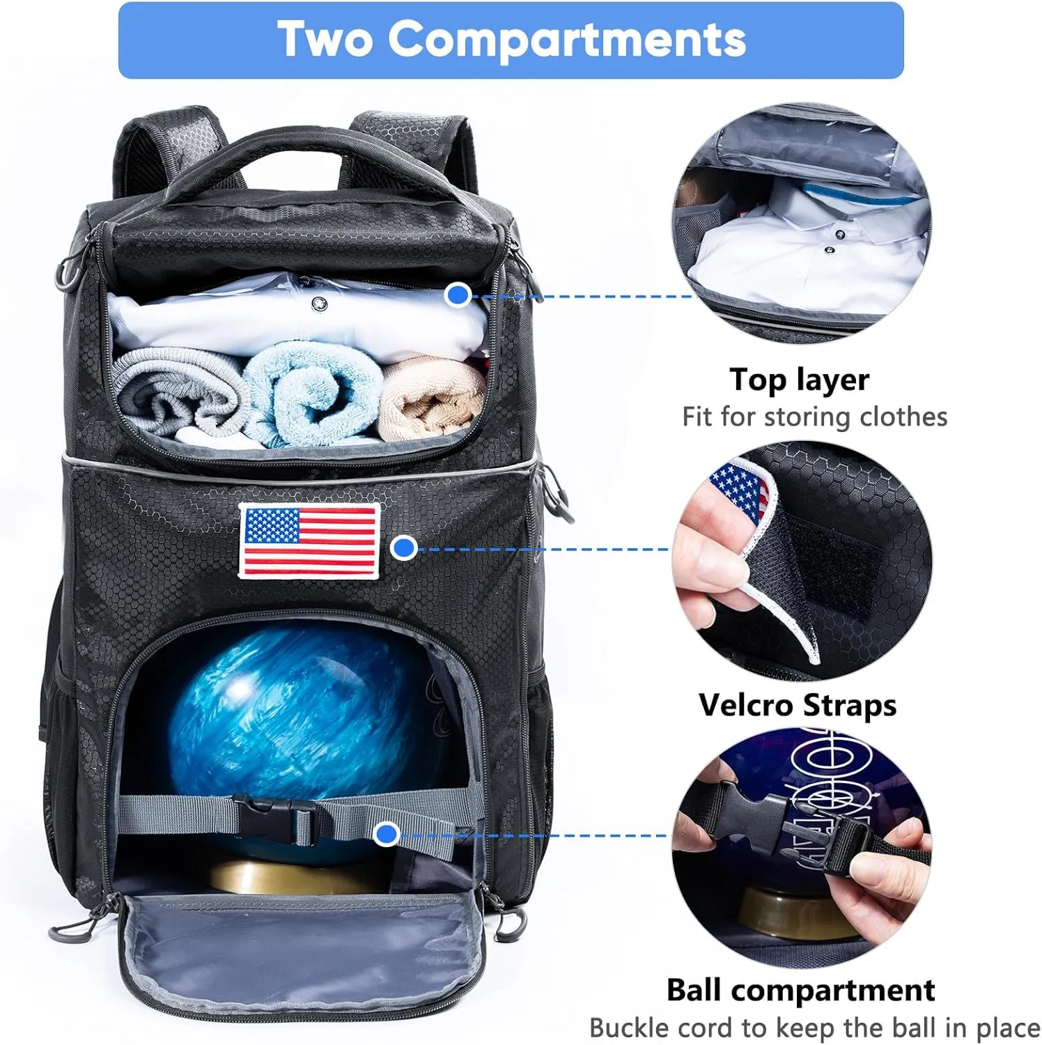 Bowling Ball Backpack with Cup Stand & Polisher Bag, Single Ball Bowling Bag with Separate Shoe Compartment