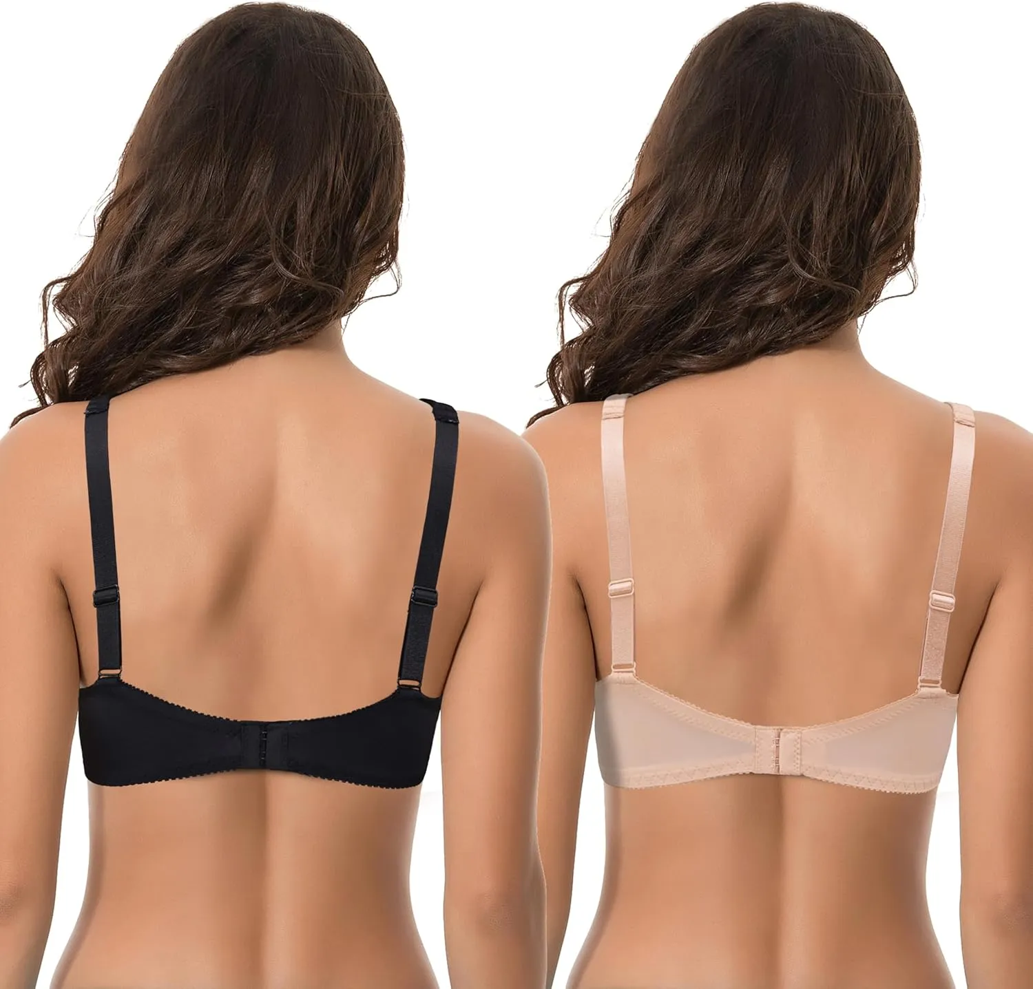 Curve Muse Women's Plus Size Unlined Underwire Lace Bra with Cushion Straps-2PK