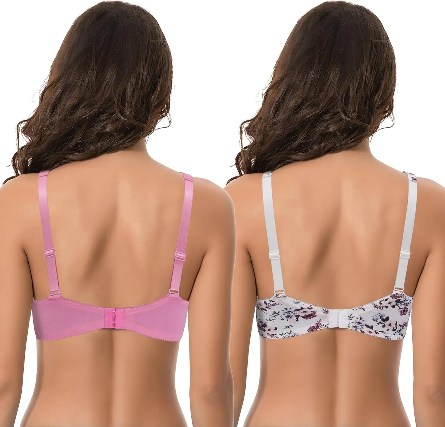 Curve Muse Women's Plus Size Unlined Underwire Lace Bra with Cushion Straps-2PK