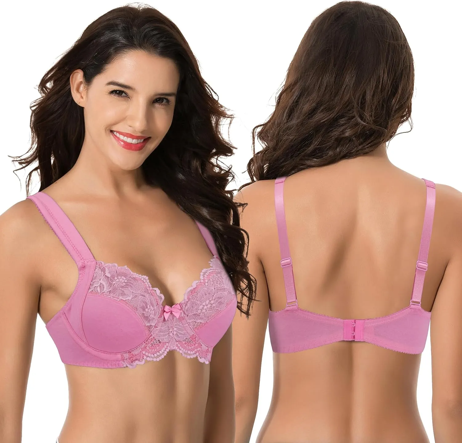 Curve Muse Women's Plus Size Unlined Underwire Lace Bra with Cushion Straps-2PK