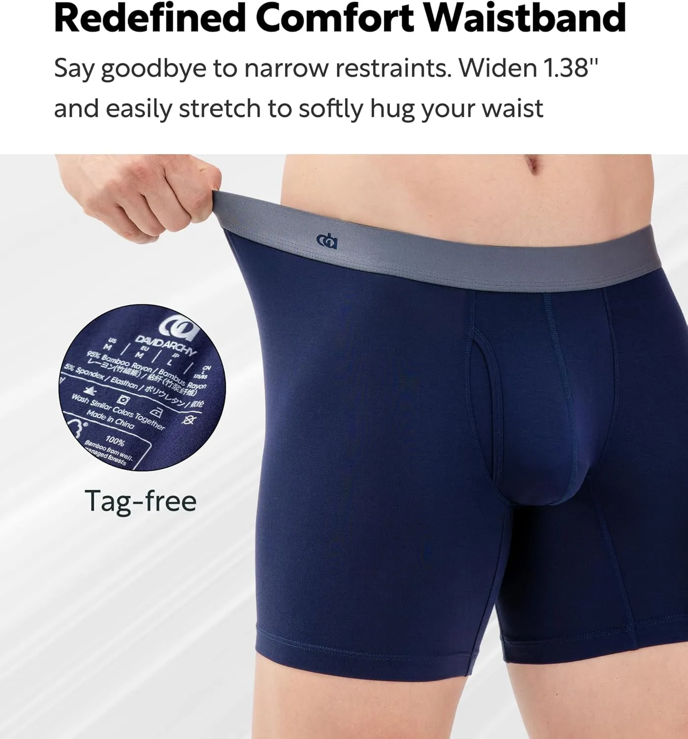 DAVID ARCHY Mens Boxer Briefs Rayon Made From Bamboo Breathable Soft Underwear Support Pouch Underwear for Men 4 Pack
