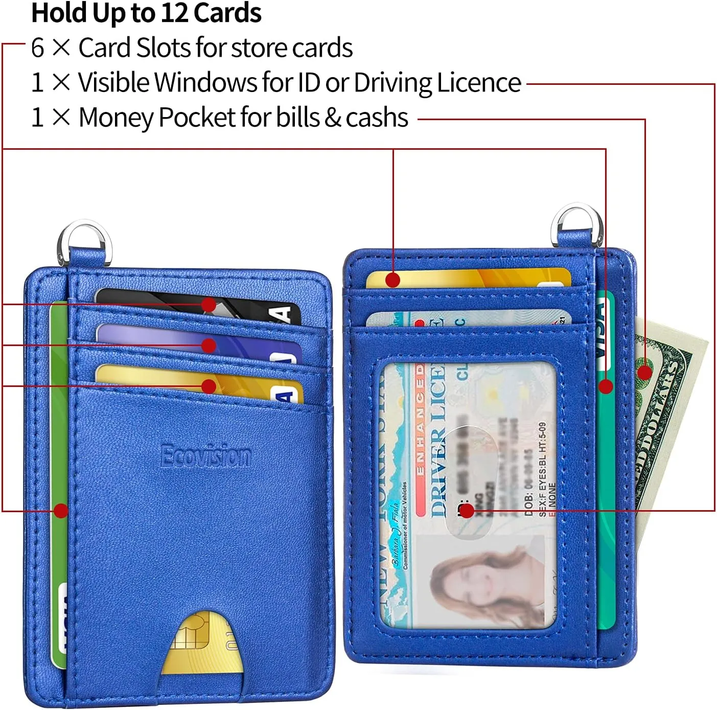 EcoVision Slim Minimalist Front Pocket Wallet, RFID Blocking Credit Card Holder Wallet with Detachable D-Shackle for Men Women