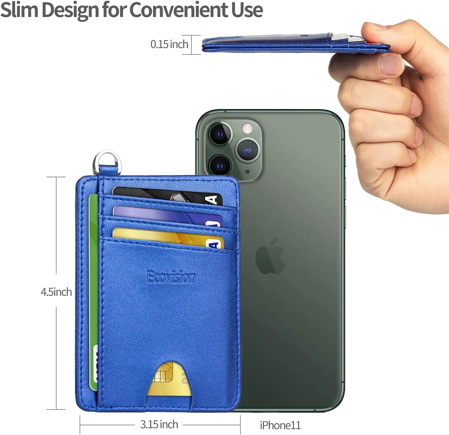 EcoVision Slim Minimalist Front Pocket Wallet, RFID Blocking Credit Card Holder Wallet with Detachable D-Shackle for Men Women