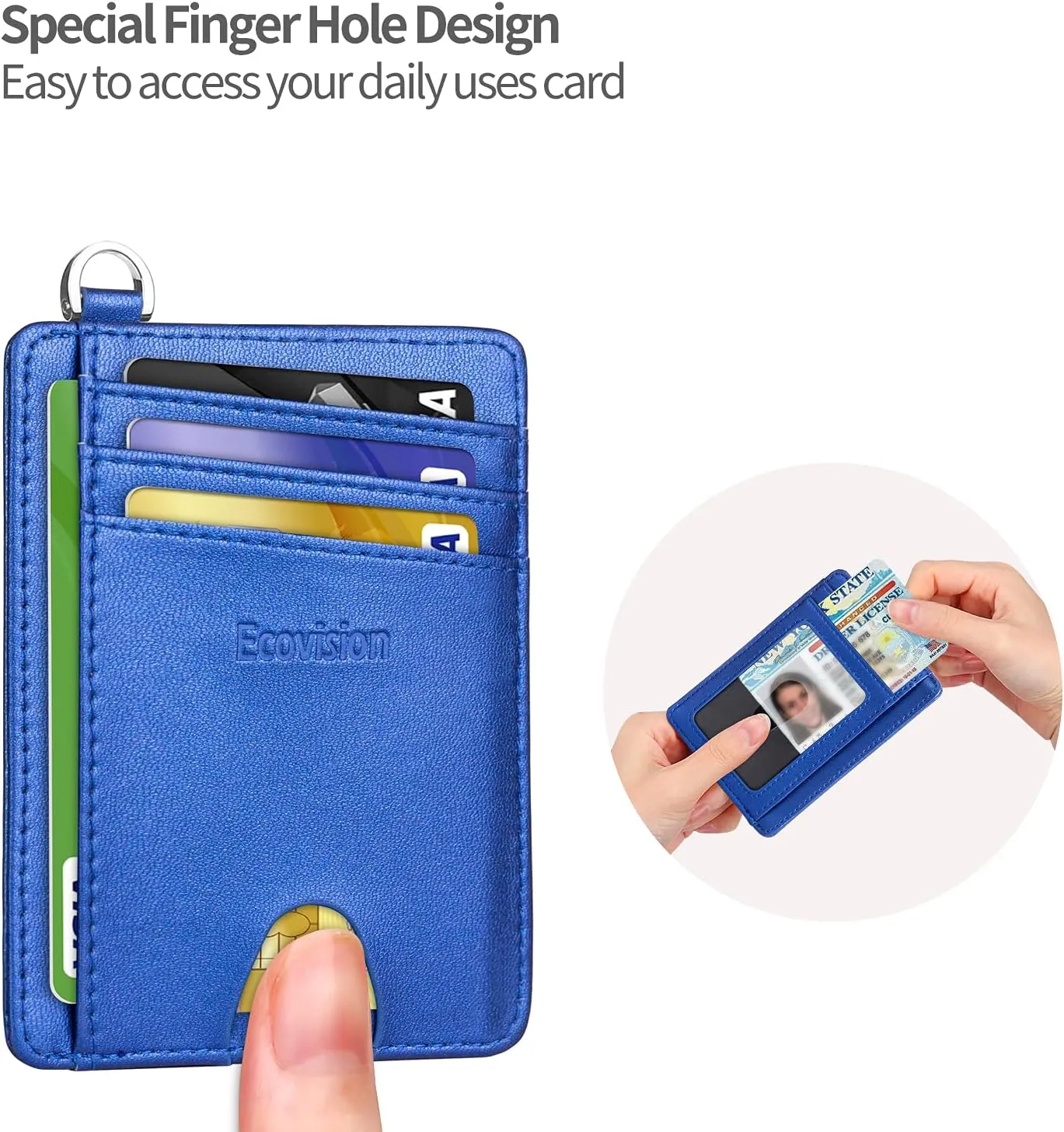 EcoVision Slim Minimalist Front Pocket Wallet, RFID Blocking Credit Card Holder Wallet with Detachable D-Shackle for Men Women