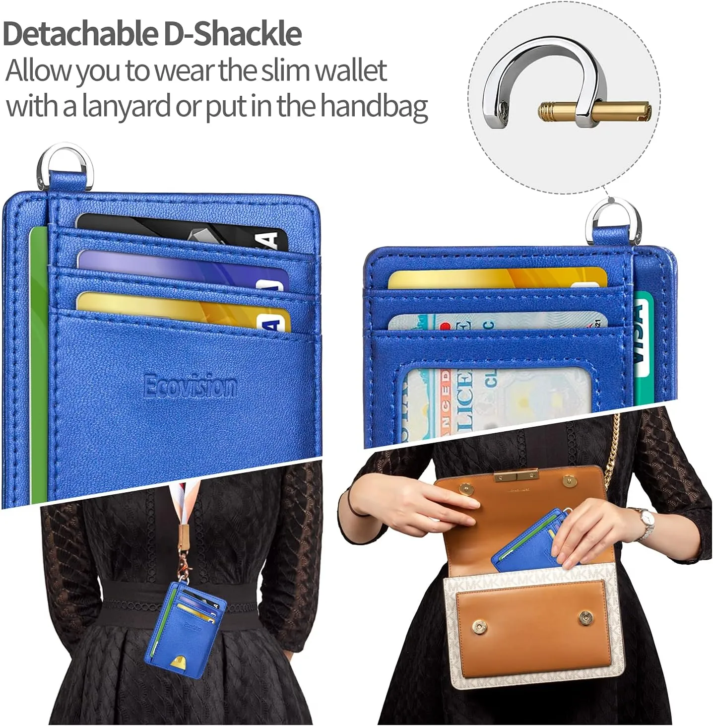 EcoVision Slim Minimalist Front Pocket Wallet, RFID Blocking Credit Card Holder Wallet with Detachable D-Shackle for Men Women