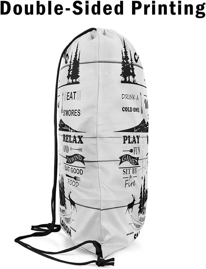 Erosebridal Rustic Camper Drawstring Backpack 13 x 15.7 inch for Cabin Lodge,Farm Style Happy Camping Drawstring Bag,Camping Rules Draw String Back Bag,Wooden Plank String Backpack for Swim
