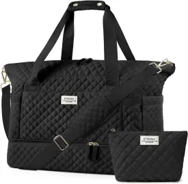 ETRONIK Travel Bag for Women, 48L Gym Duffel Bag with Shoes Compartment, Weekender Overnight Bag with Wet Pocket for Women Travel Gym Daily Use, Large Size (Black)