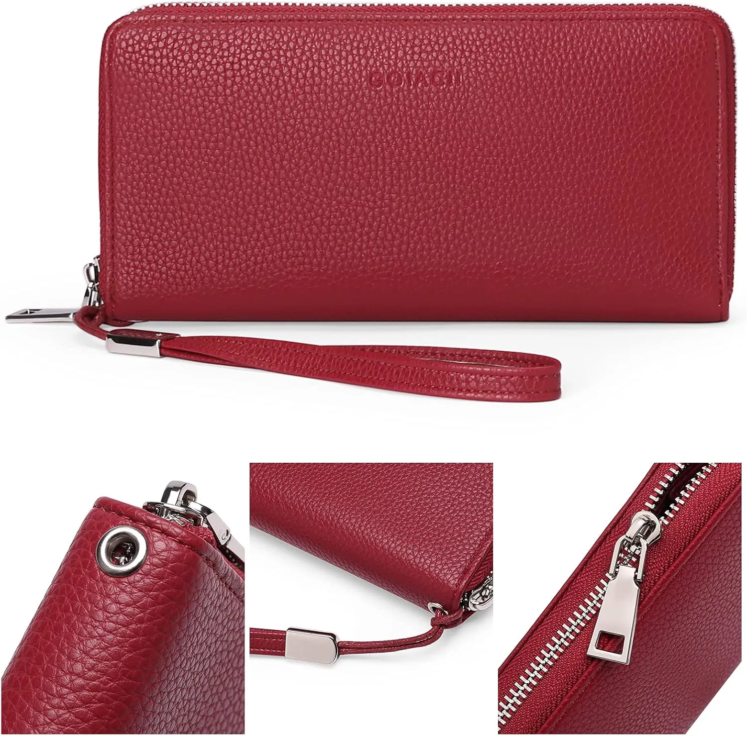GOIACII Womens Wallet RFID Blocking Leather Card Holder Large Capacity Zip Around Ladies Purse Travel Wristlet Clutch
