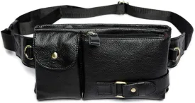 Hebetag Vintage Leather Waist Bag Fanny Pack for Men Women Travel Hunting Hiking Climbing Multi-Purpose Hip Bum Belt Slim Cell Phone Purse Wallet Casual Pouch, Black