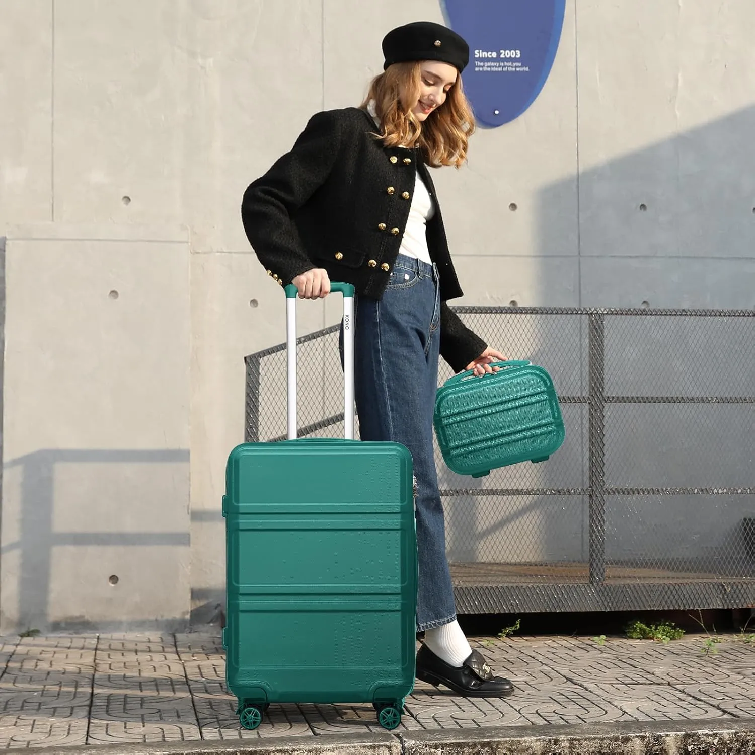 Kono 20'' Carry on Luggage Lightweight with Spinner Wheel TSA Lock Hardside Luggage Airline Approved Carry on Suitcase Turquoise