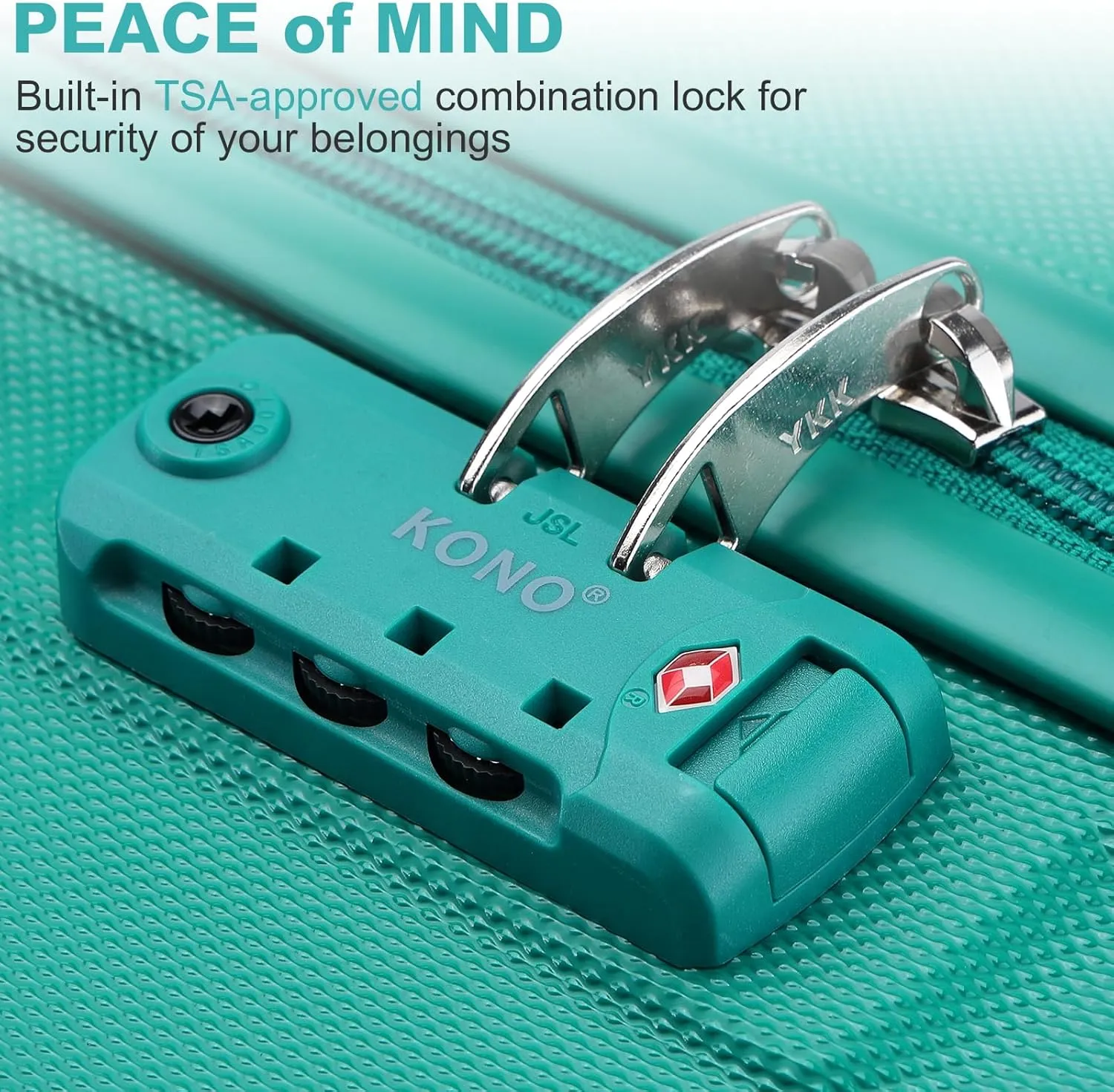Kono 20'' Carry on Luggage Lightweight with Spinner Wheel TSA Lock Hardside Luggage Airline Approved Carry on Suitcase Turquoise