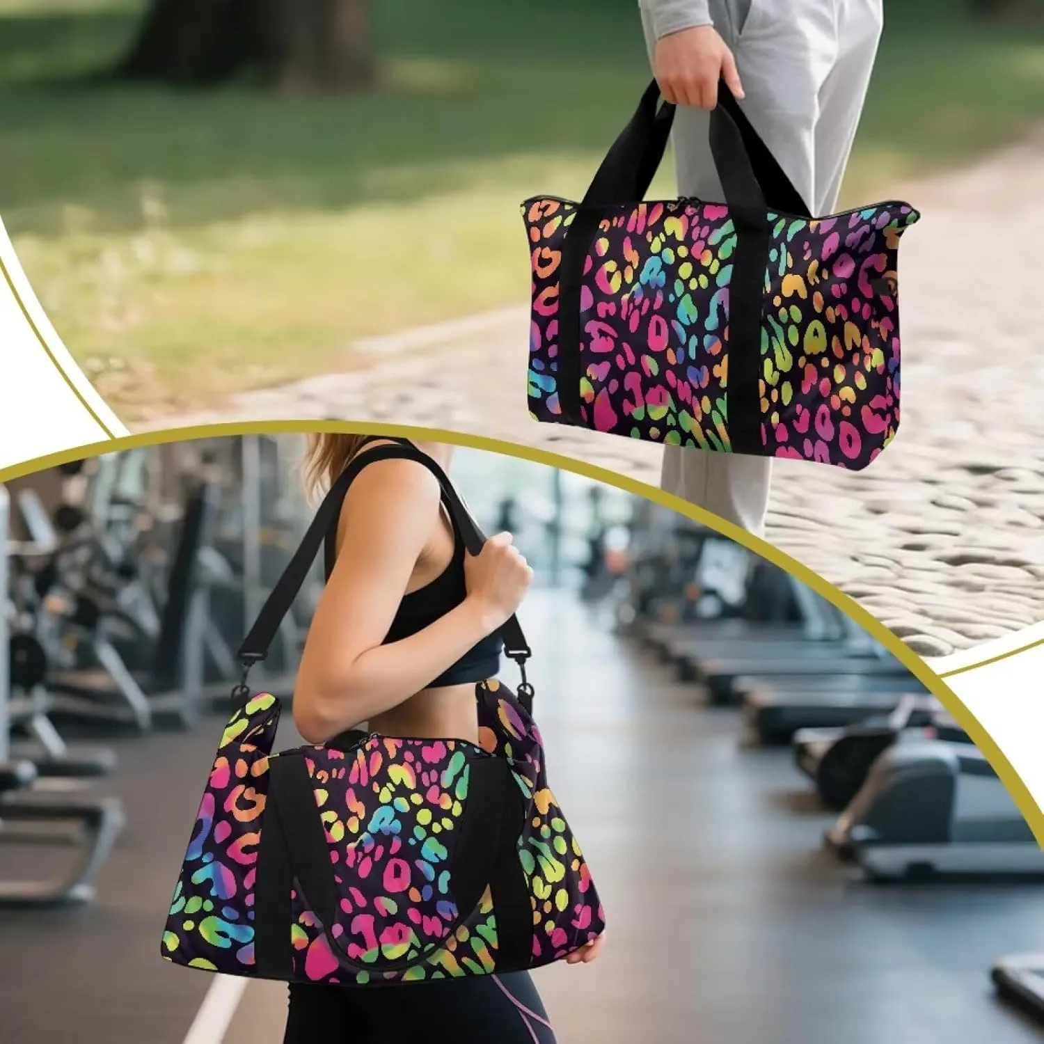Large Capacity Polyester Duffel Bag - Airline Approved Cabin Luggage with Adjustable Strap & Side Pocket - Spacious Travel & Gym Holdall 22.24 x 6.3 x 13 In Leopard Spot Colorful Print