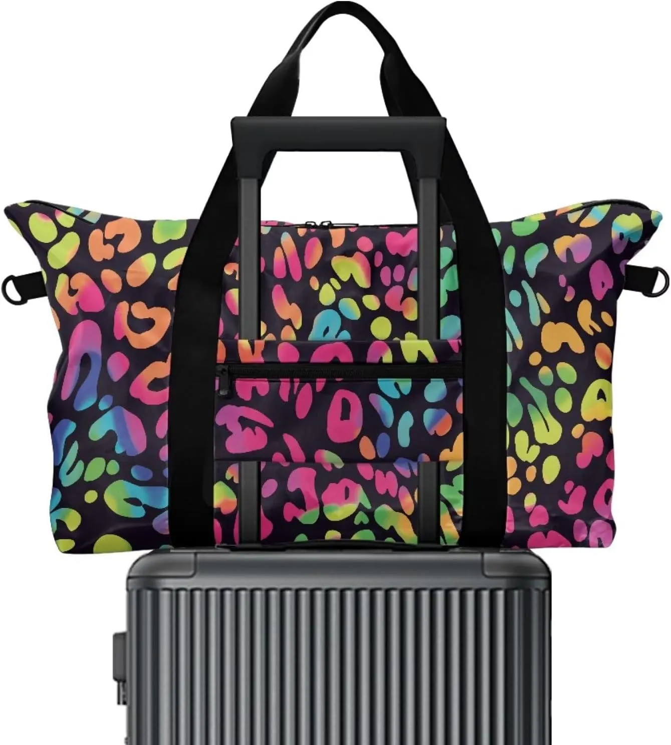 Large Capacity Polyester Duffel Bag - Airline Approved Cabin Luggage with Adjustable Strap & Side Pocket - Spacious Travel & Gym Holdall 22.24 x 6.3 x 13 In Leopard Spot Colorful Print
