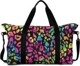 Large Capacity Polyester Duffel Bag - Airline Approved Cabin Luggage with Adjustable Strap & Side Pocket - Spacious Travel & Gym Holdall 22.24 x 6.3 x 13 In Leopard Spot Colorful Print