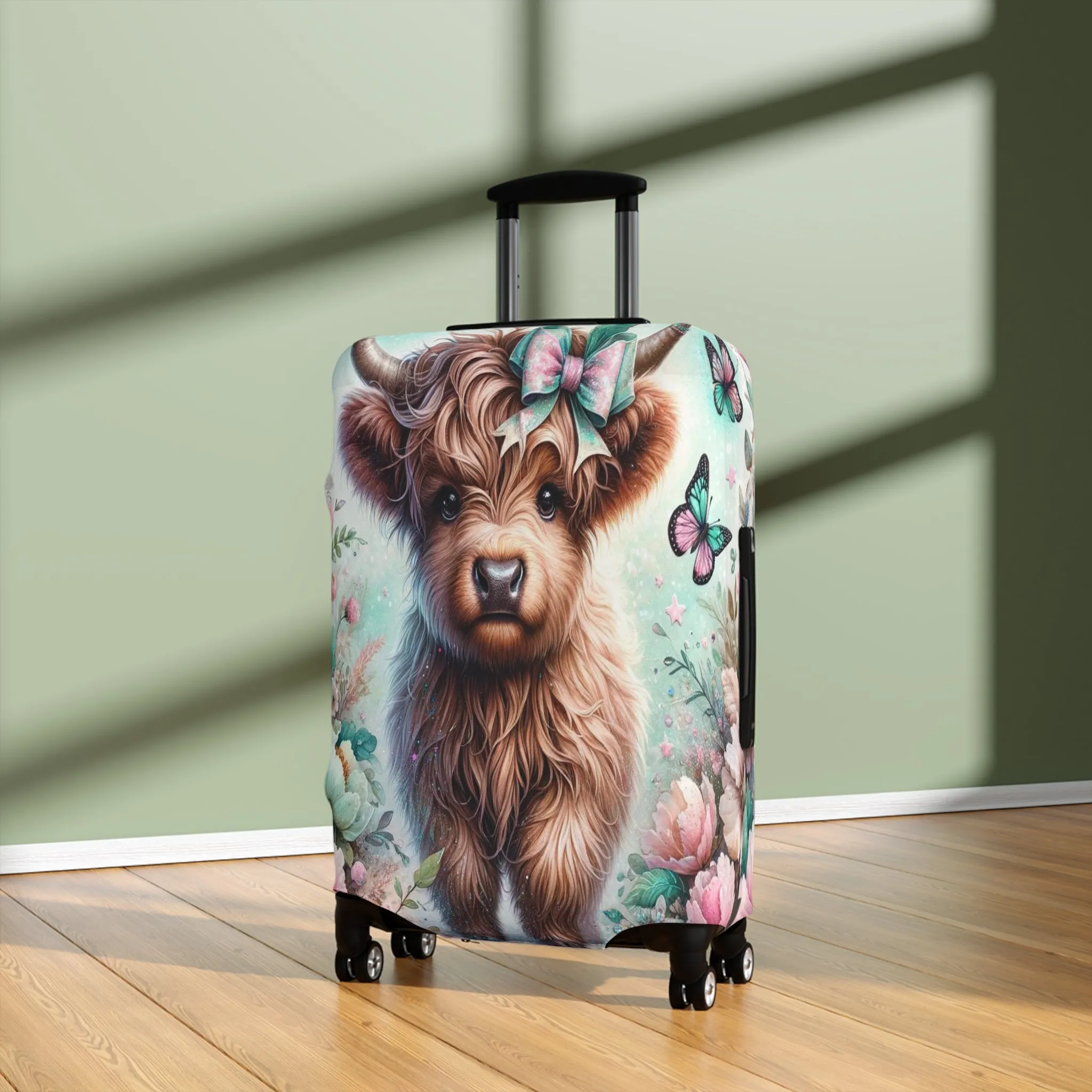 Luggage Cover, Highland Cow, Floral and Butterflies, awd-1418