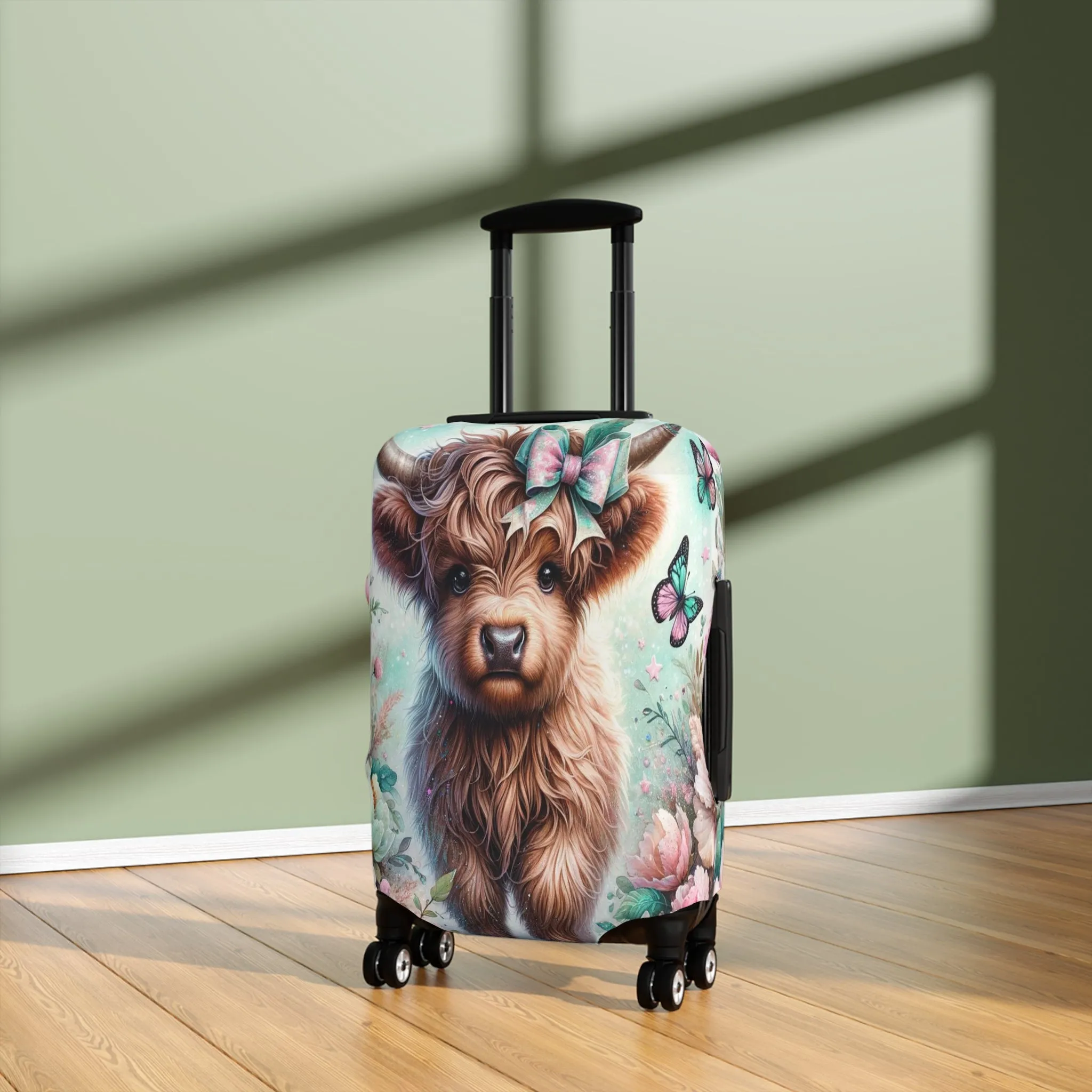 Luggage Cover, Highland Cow, Floral and Butterflies, awd-1418