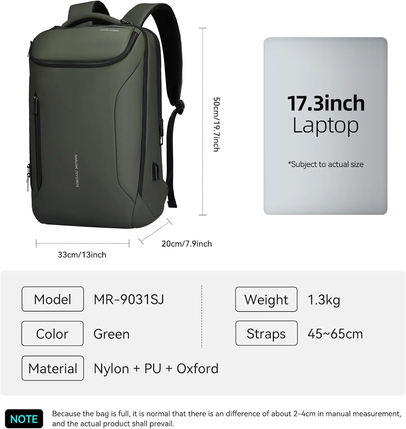 MARK RYDEN Business Backpack for Men, Waterproof High Tech Backpack with Sport Car Shape Design and USB Charging Port, Travel Laptop Backpack Fits 17.3 Inch Notebook