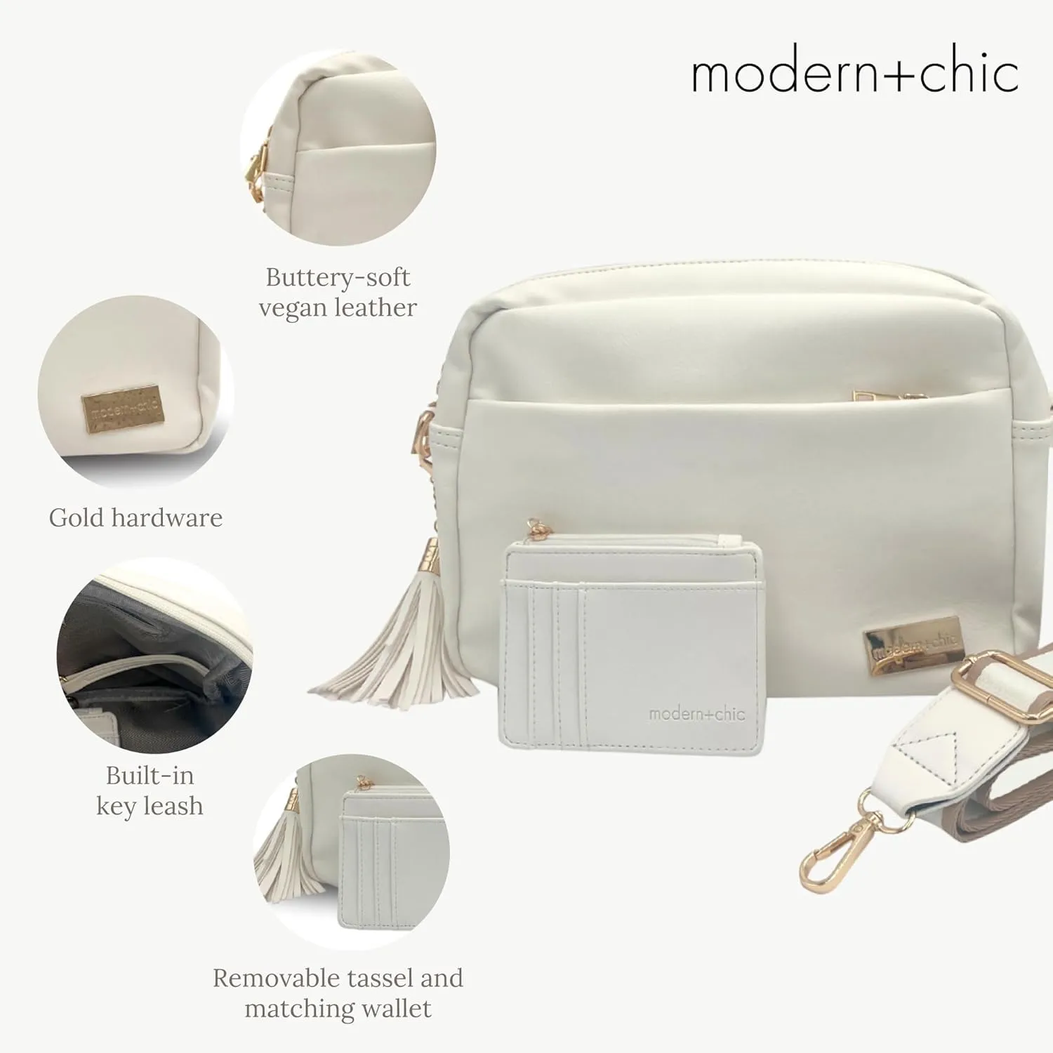 Modern Chic Alice Crossbody Bag: Vegan Leather Purse with Roomy Exterior/Interior Pockets, Key Leash & Matching Womens Wallet