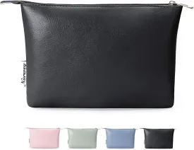 Narwey Small Makeup bag for Purse, Small Makeup Pouch for Purse Cosmetic Bag with Zipper, Cute PU Leather Make up Pouch for Women Girls (Black)