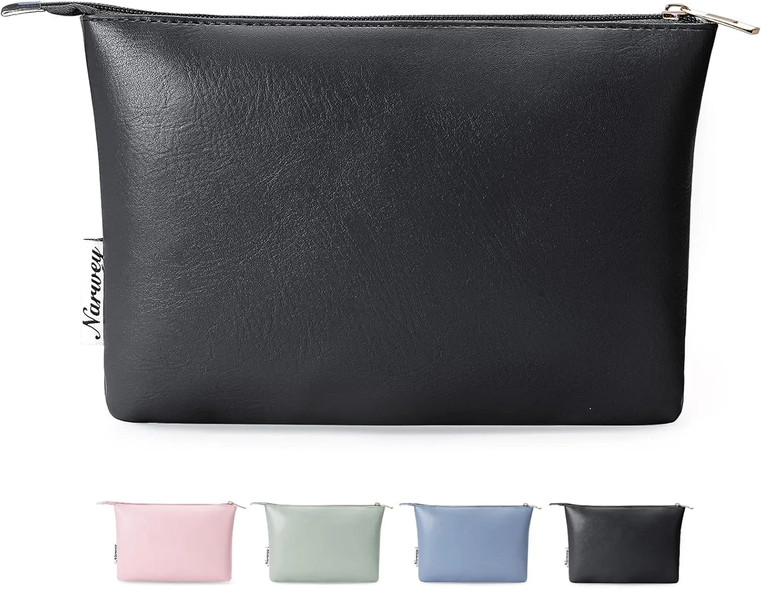 Narwey Small Makeup bag for Purse, Small Makeup Pouch for Purse Cosmetic Bag with Zipper, Cute PU Leather Make up Pouch for Women Girls (Black)