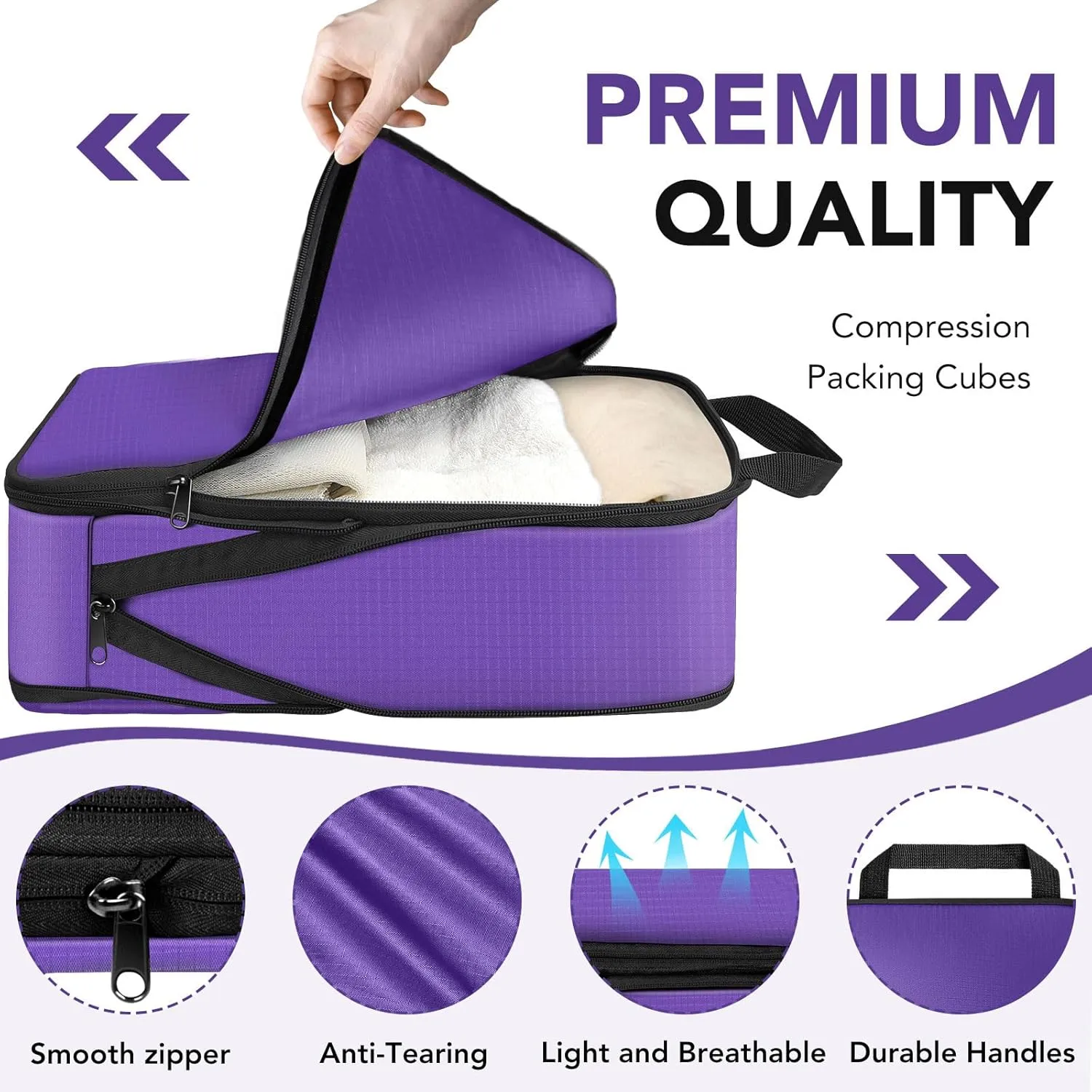 Packing Cubes for Travel, 4 Set Lightweight Compression Travel Bags - Luggage Suitcase Organizer, Expandable Packing Cubes Organizer for Carry on Suitcases, Purple