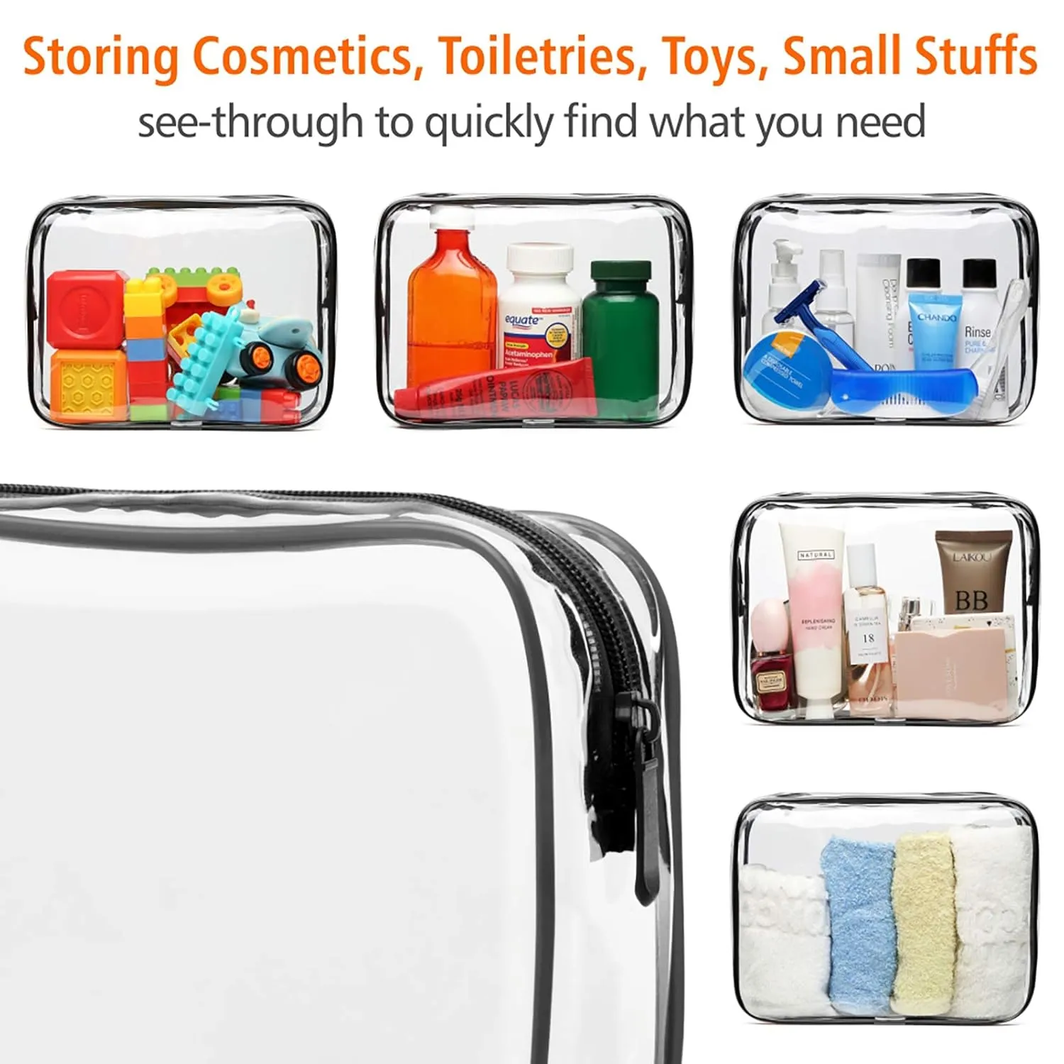 PACKISM Clear Makeup Bag - 3 Pack TSA Approved Toiletry Bag, Travel Clear Toiletry Bag, Black White Grey