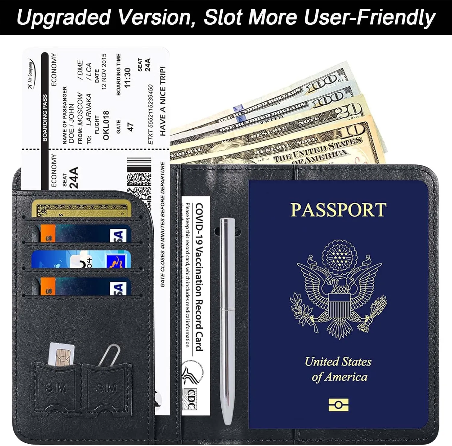 Passport Holder Cover Wallet Travel Essentials Leather Rfid Blocking Case Vacation Luggage Must Haves Travel Accessories for Men Women (116#Black)