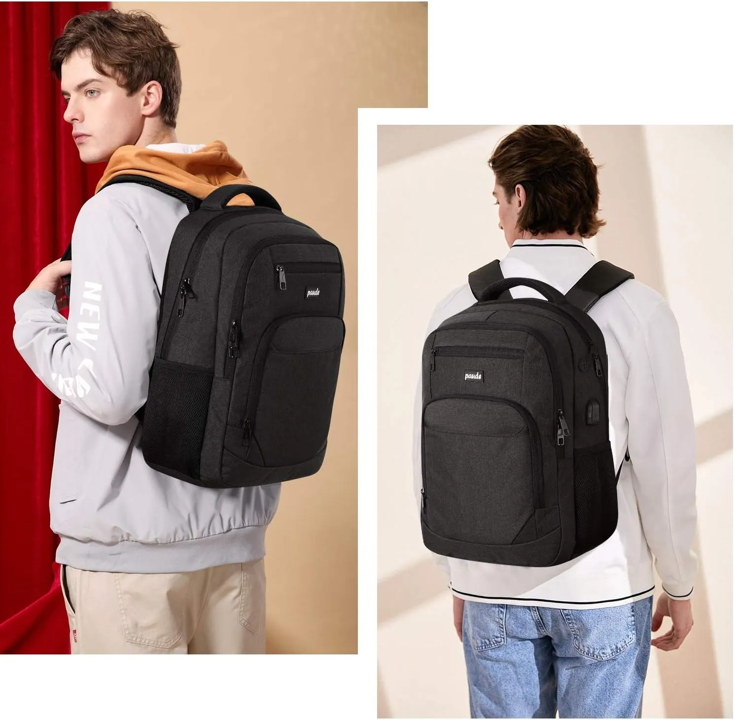 Paude Backpack for Men and Women,17.3 inch School Backpack for Teens,Travel Laptop Backpack with USB Charging port for Business College Travel
