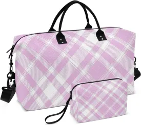 Peach and Purple Checkerboard Travel Duffel Bags Carry On Weekend Bag Gym Duffel Bag with Toiletry Bag for Travel Foldable