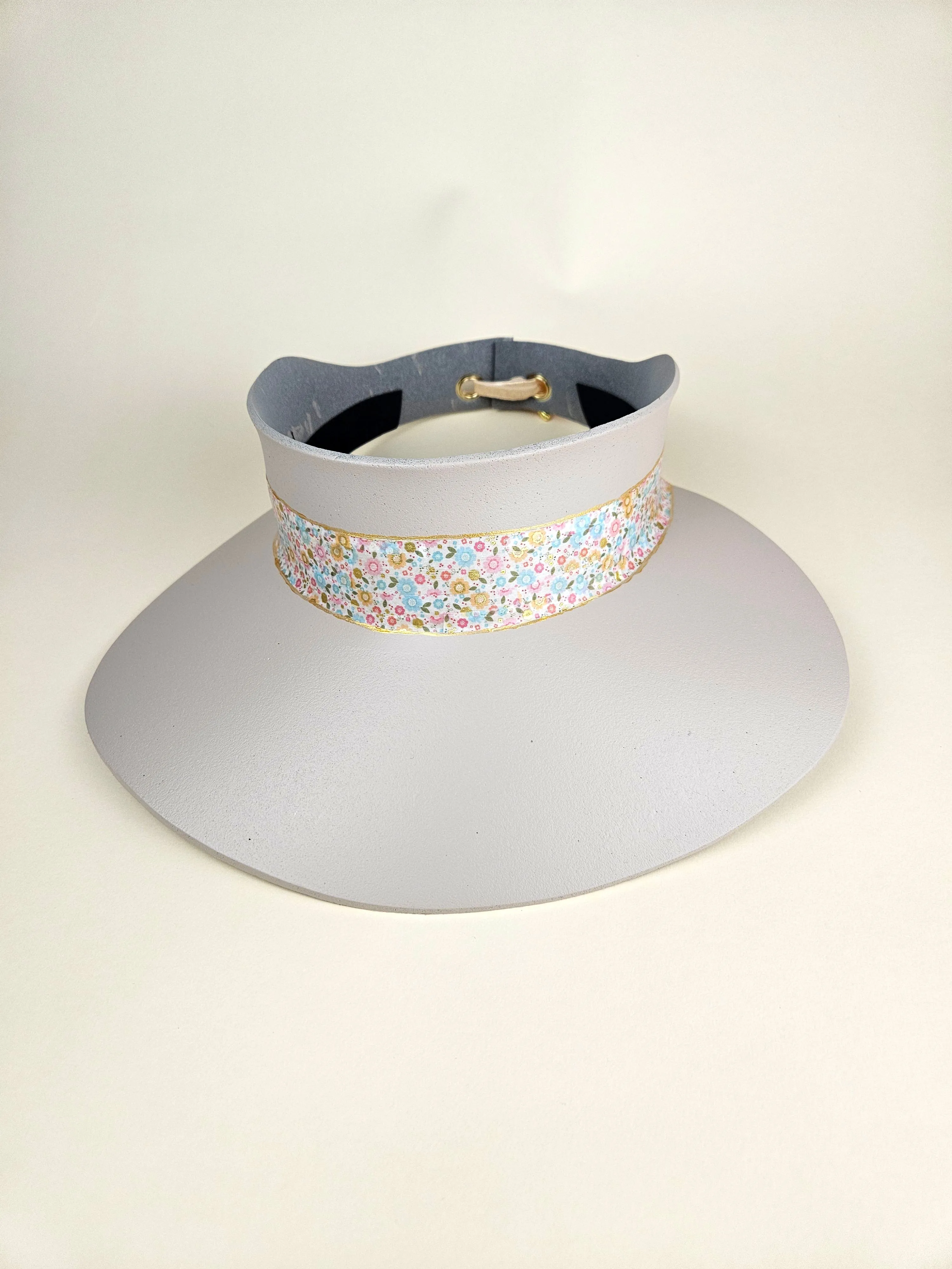 Peach Gray "LadyEVA" Visor Hat with Pastel Floral Band