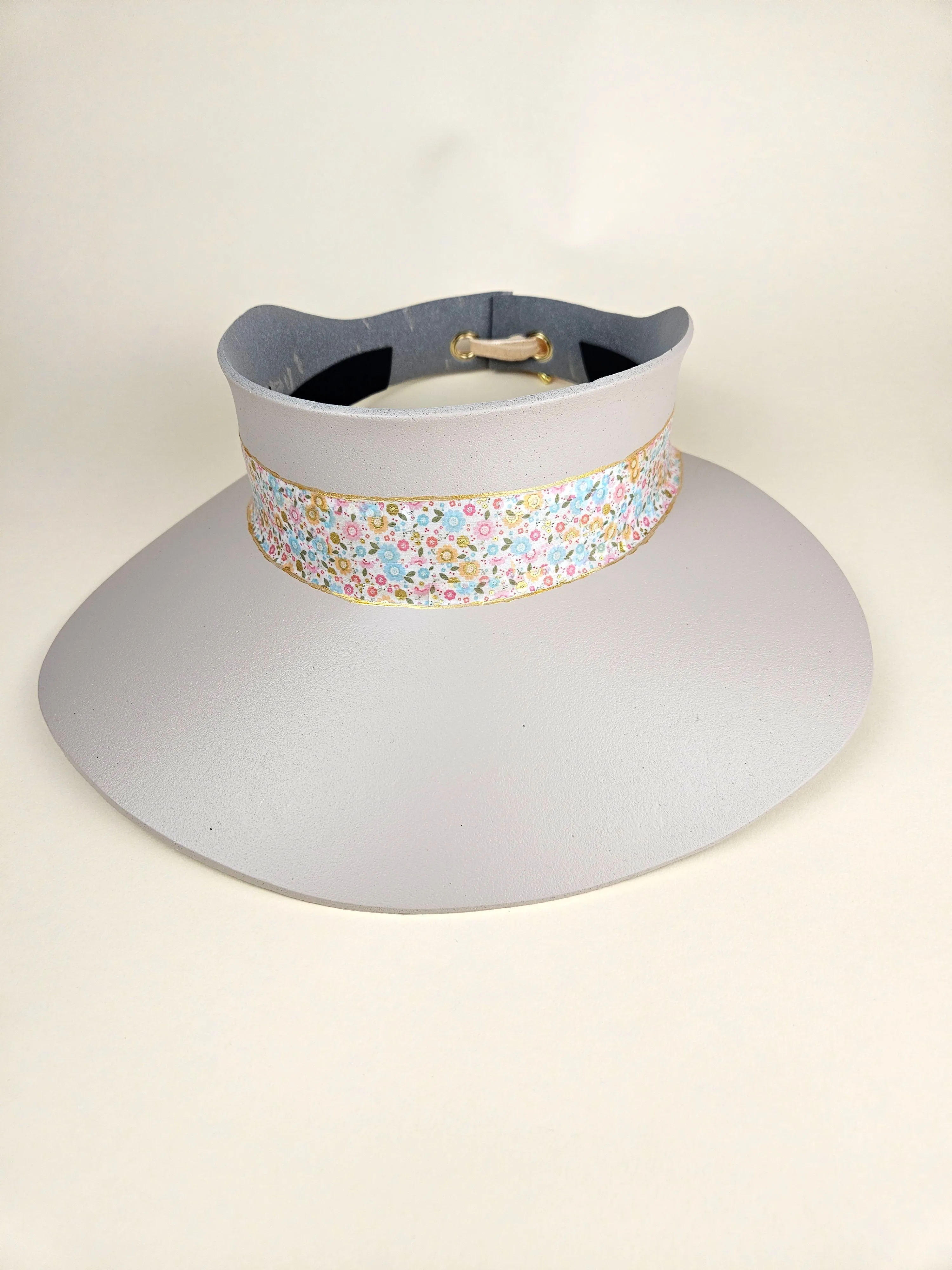 Peach Gray "LadyEVA" Visor Hat with Pastel Floral Band