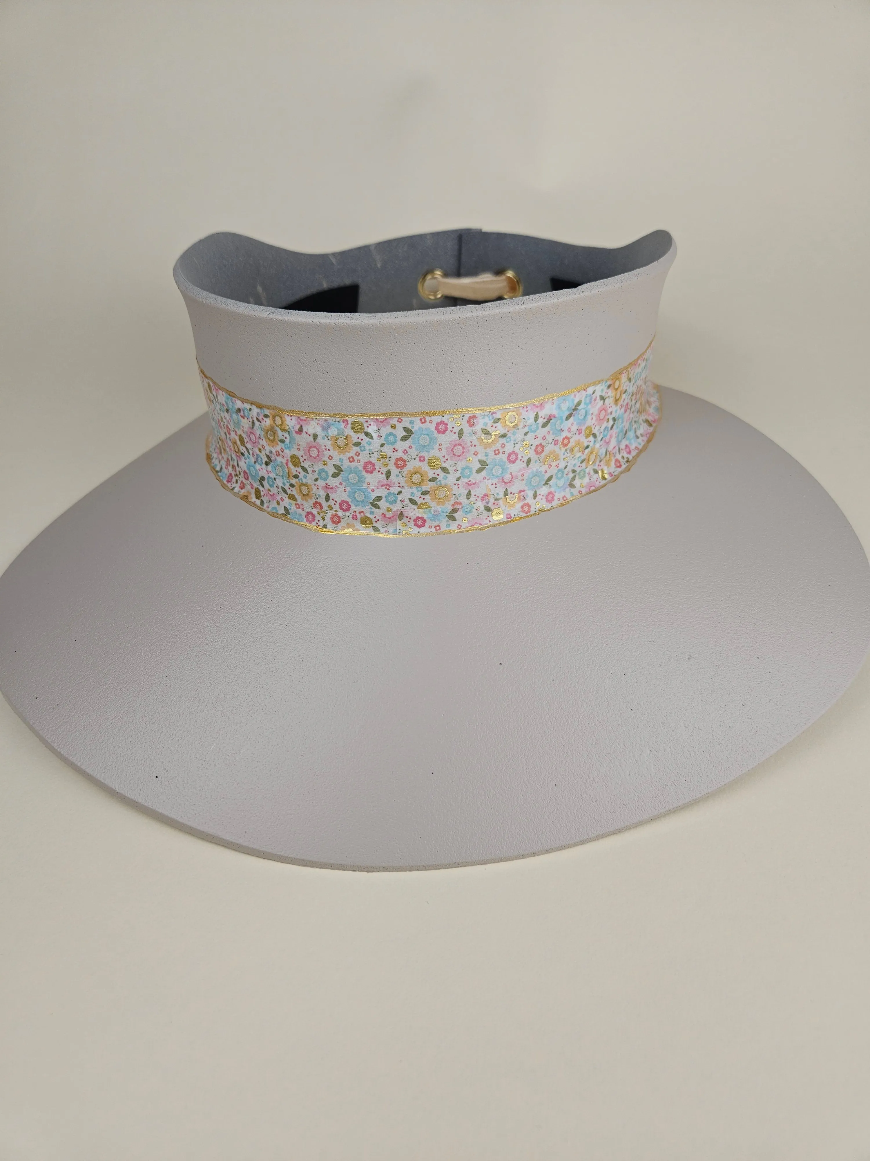 Peach Gray "LadyEVA" Visor Hat with Pastel Floral Band