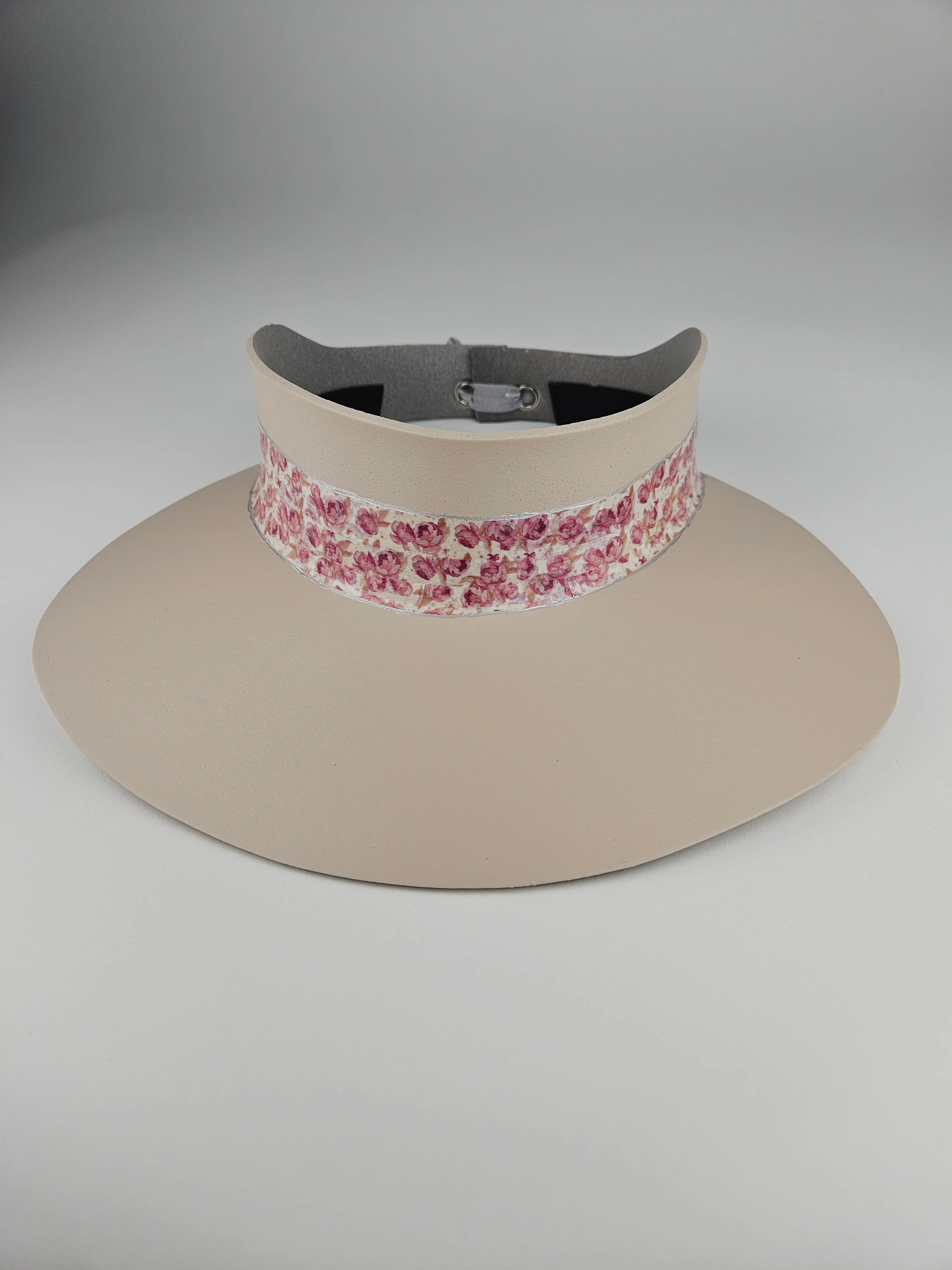 Peach Gray "LadyEVA" Visor Hat with Pink Floral Band