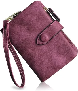 PofeeXIO Womens Small Bifold Leather Wallets RFID Ladies Wristlet with Card Slots id Window Zipper Coin Purse