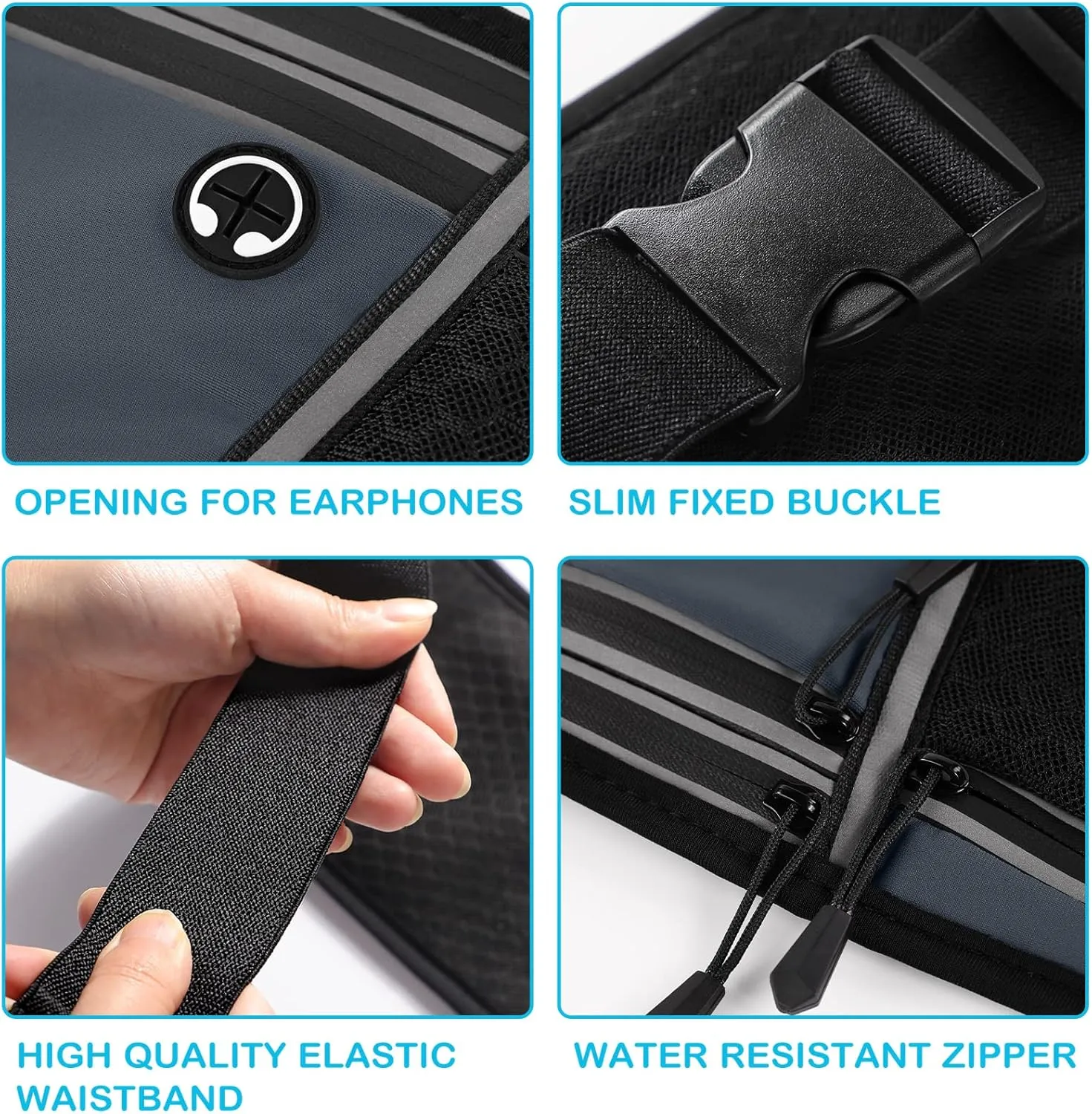 Running belt for Men Women with Extender, Large Capacity Runner Waist Pack with 4 Pockets,Hiking Travel Camp Running Workout Belt Bag,Easy Carry Large Phones, grey