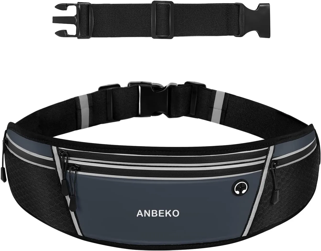 Running belt for Men Women with Extender, Large Capacity Runner Waist Pack with 4 Pockets,Hiking Travel Camp Running Workout Belt Bag,Easy Carry Large Phones, grey