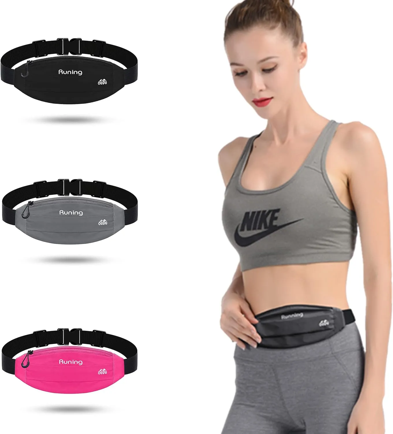Running Belt Waist Pack - Running Fanny Pack for Women & Men - Hiking Cycling Workout Belt Bag - Whole Bag Reflective Runner Pouch - Waterproof Cell Phone Holder Gray