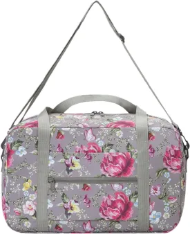 Small Cabin Bag 40x20x25 for Ryanair Airlines Foldable Underseat Travel Bag with Shoulder Strap Lightweight Weekender Duffel Holdall Hand Luggage Bag 20L (Floral Gray)
