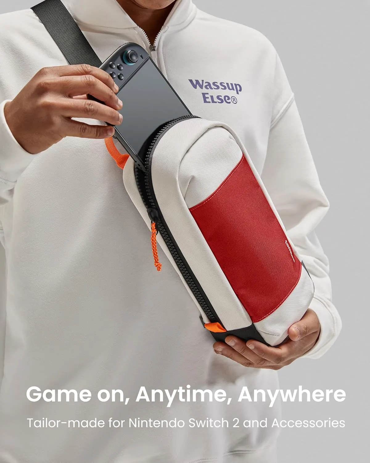 tomtoc Sling Crossbody Bag for Nintendo Switch 2, Protective Travel Chest Carrying Gaming Pouch with 8 Game Cartridges Slots