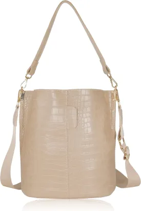 Women's Bucket Bag and Purses Crocodile Leather Crossbody Shoulder Handbags with 2 Straps Large Capacity Retro