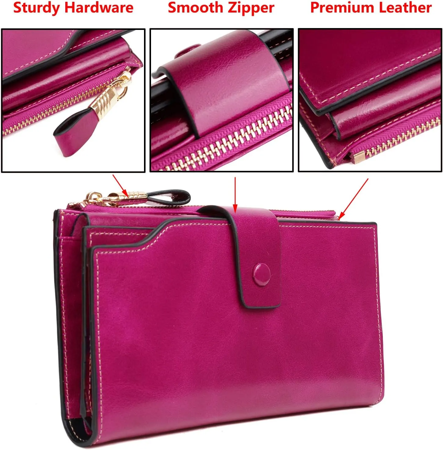 YALUXE Women's Genuine Leather Wallet RFID Blocking Multi Card Holder with Cell Phone Pocket Mothers Day Gifts