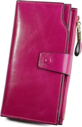 YALUXE Women's Genuine Leather Wallet RFID Blocking Multi Card Holder with Cell Phone Pocket Mothers Day Gifts