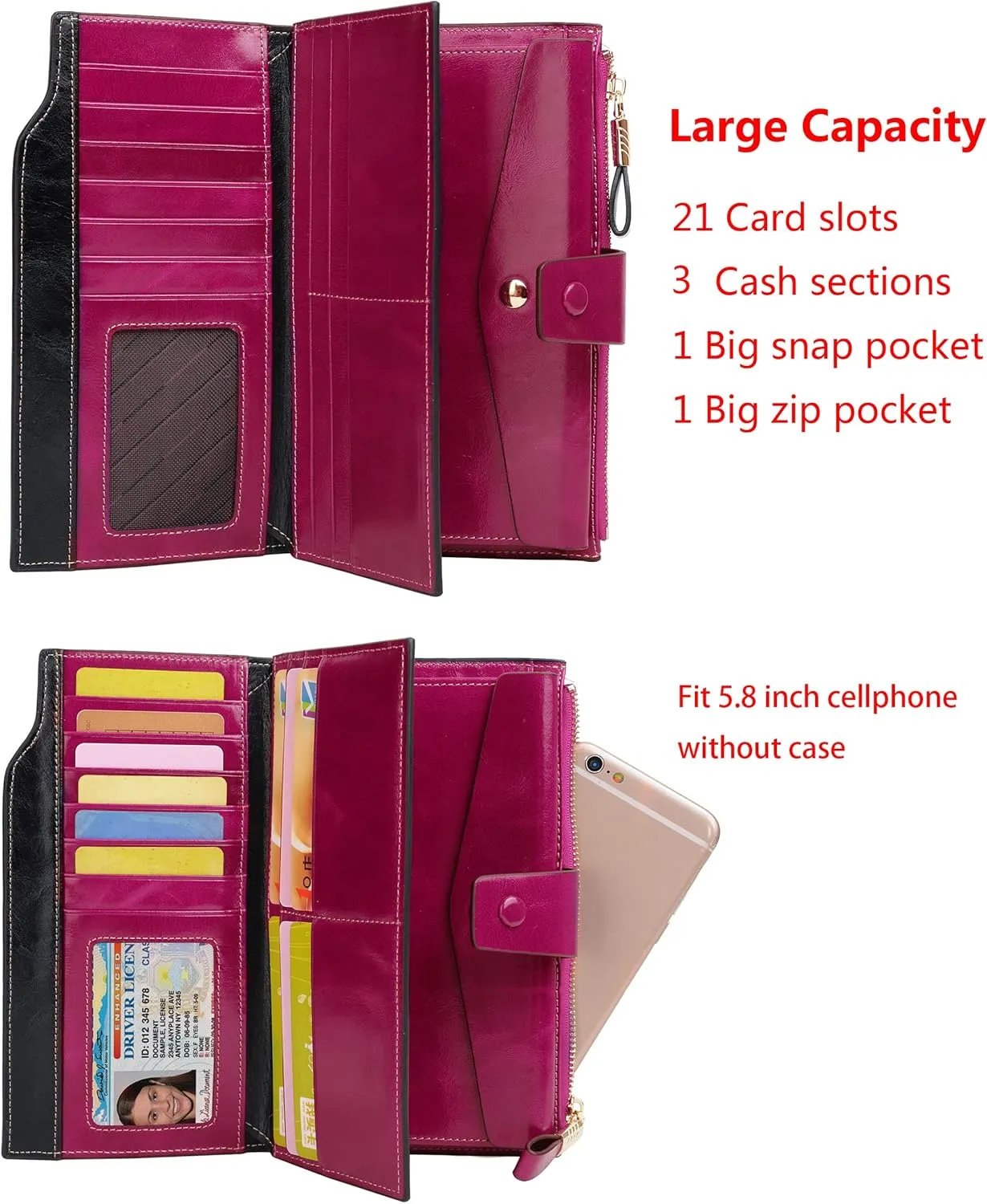 YALUXE Women's Genuine Leather Wallet RFID Blocking Multi Card Holder with Cell Phone Pocket Mothers Day Gifts